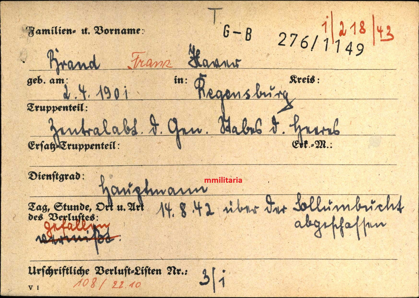 Sterbebild Hauptmann Regensburg Generalstab des Heeres Sollumbucht Tobruk Libyen - www.mmilitaria.com