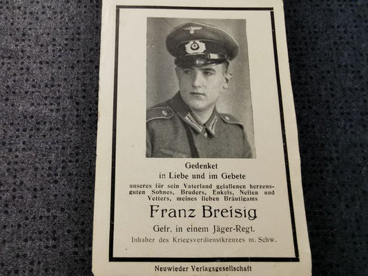 Sterbebild Gefreiter 15. Jäger Regt. 228 KvK mit Schwertern Stanislaus Potelytsch Ukraine - www.mmilitaria.com