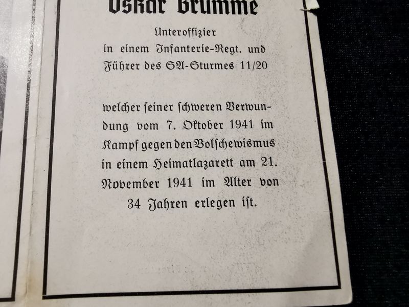 Sterbebild Unteroffizier 9. Komp. Inf. Regt. 499 Führer des SA-Sturms 11/20 Chemnitz Deutschland