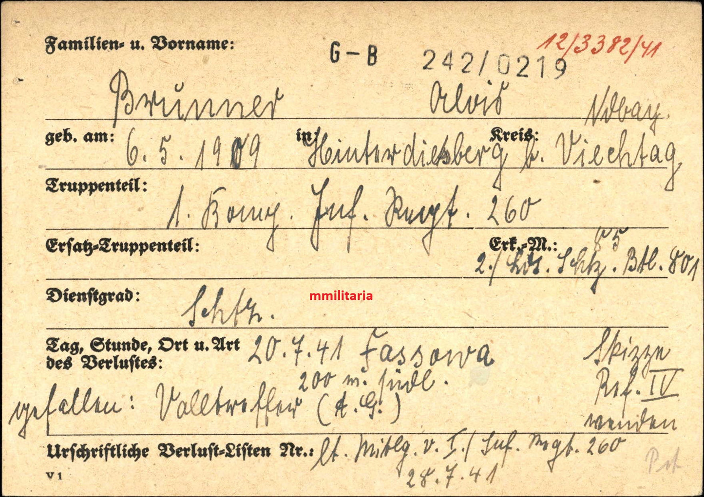 Sterbebild Schütze Hinterdietzberg 1. Komp. Inf. Regt. 260 Fassowa Ukraine - www.mmilitaria.com