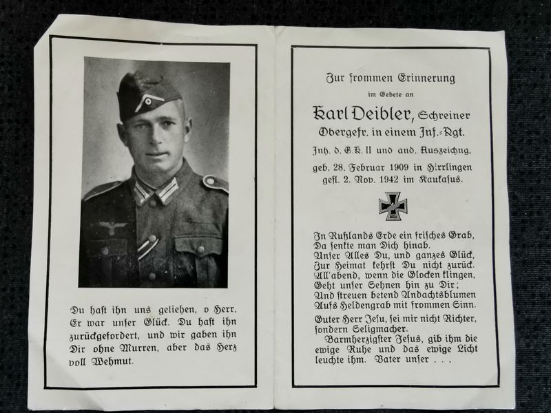 Sterbebild Obergefreiter 4. (MG) Komp. Inf. Regt. 421 EK II Kaukasus Russland