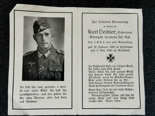 Sterbebild Obergefreiter 4. (MG) Komp. Inf. Regt. 421 EK II Kaukasus Russland