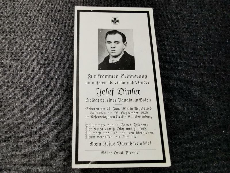 Rad Komp Sterbebild Arbeitsmann (RAD) Argelsried 1. Komp. Bau Btl. 97 Polen 193 ...