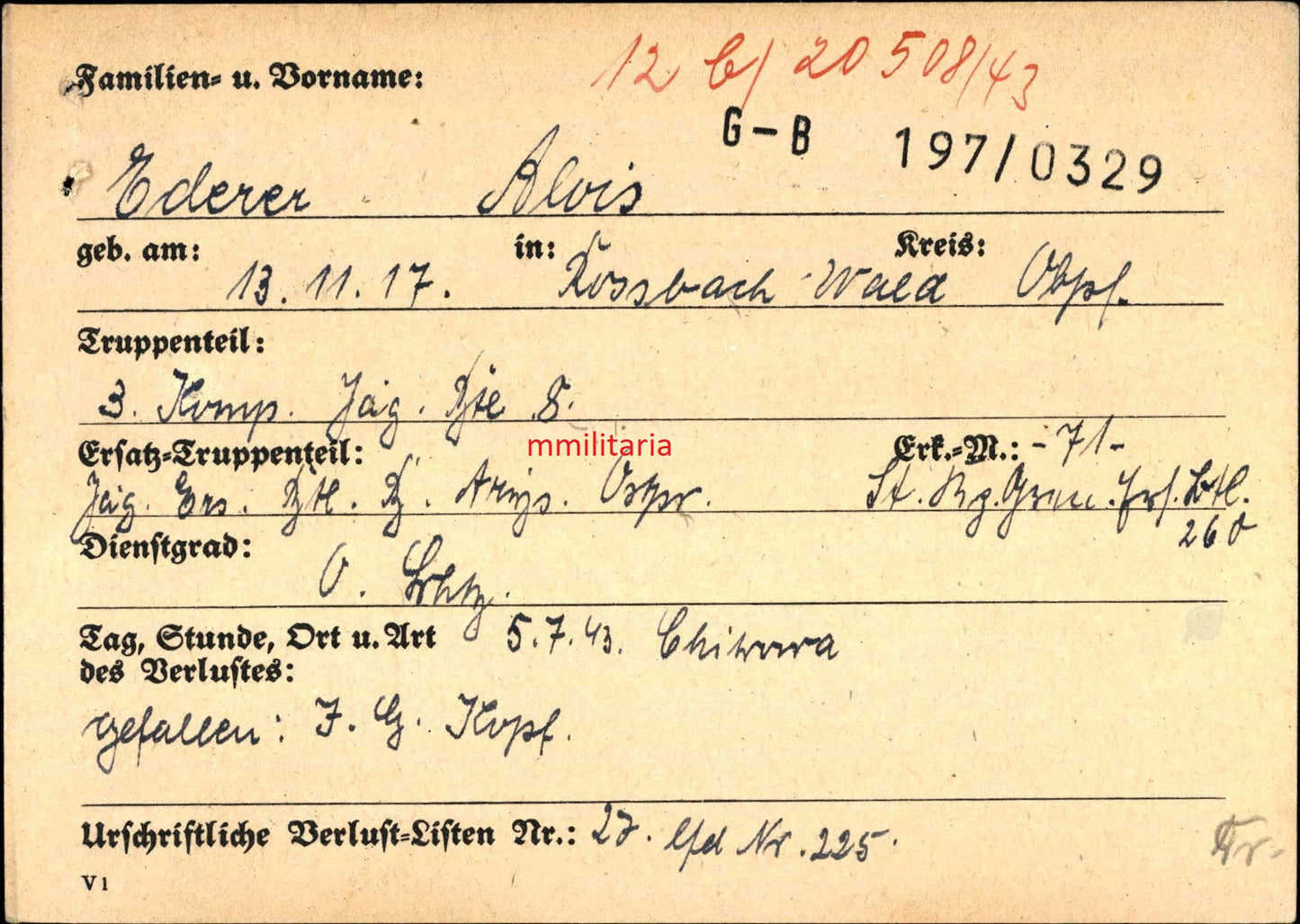 Sterbebild Oberschütze Roßbach 3. Komp. Jäger Btl. 8 Chitrowa Orel Russland