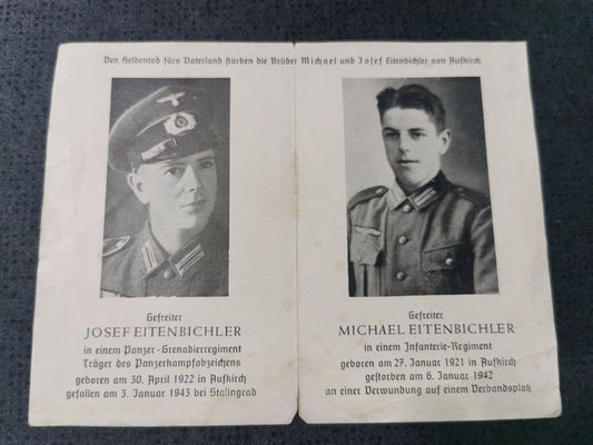 Sterbebild Brüder Gefreiter Aufkirch 5. Komp. Panz. Gren. Regt. 40 PKA Stalingrad Gefreiter 5. Komp. Inf. Regt. 217 Obojan Russland