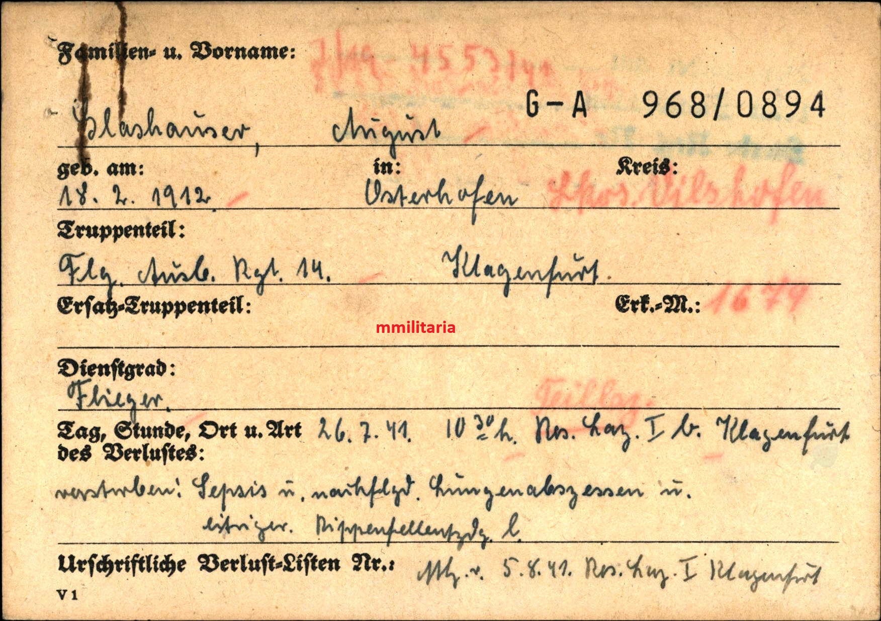 Sterbebild Flieger Osterhofen Flieger-Ausbildung Regt. 14 Klagenfurt Österreich - www.mmilitaria.com