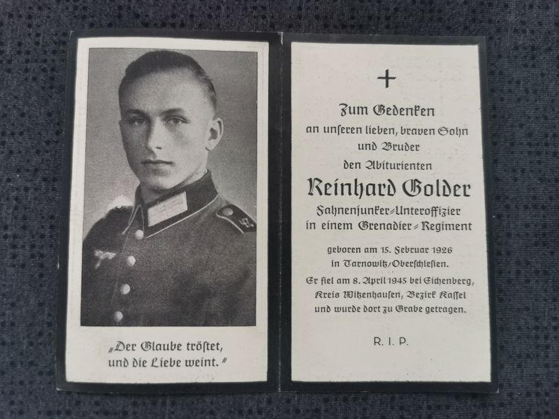 Sterbebild Fahnenjunker Unteroffizier Grenadier Regt. Endkampf Eichenberg Kassel Deutschland