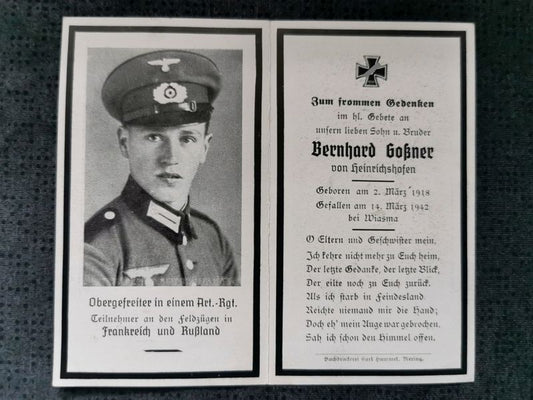 Sterbebild Obergefreiter Heinrichshofen 4. Batterie Art. Regt. 268 Wjasma Shary Russland