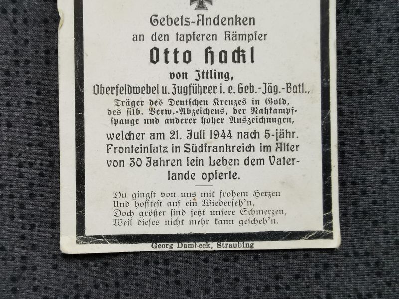 Sterbebild Oberfeldwebel Gebirgs-Jäger Btl. DKiG NKS Berg Geiman Dagneux Frankreich