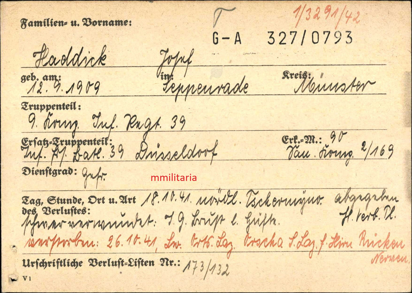 Sterbebild Gefreiter 9. Komp. Inf. Regt. 39 Transportschiff Skagerrak Orscha Russland