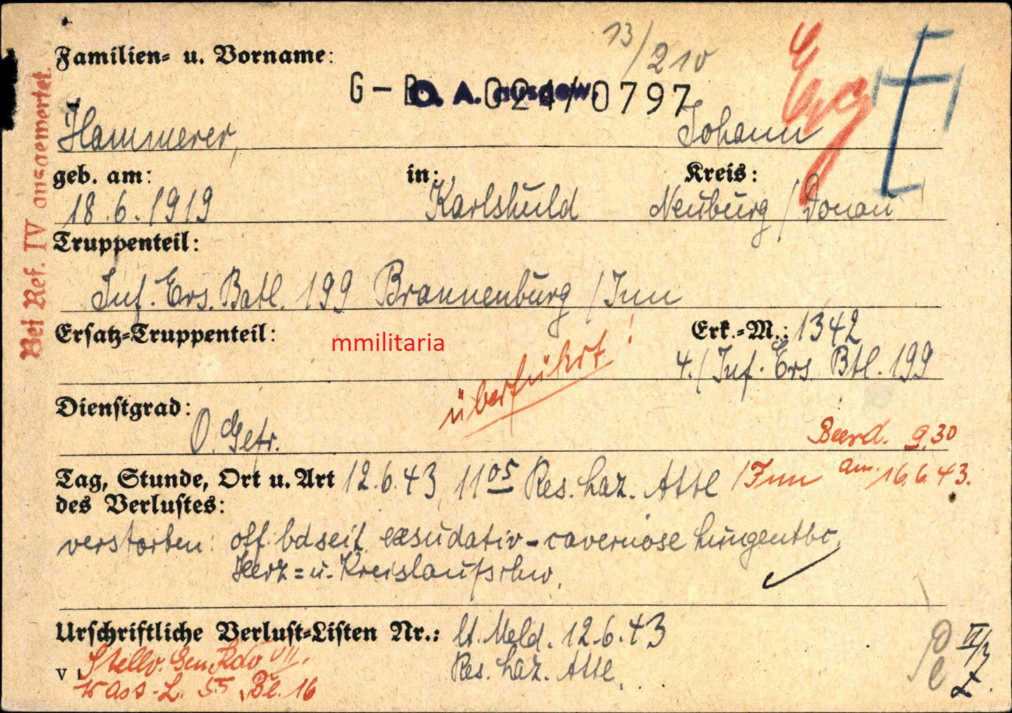 Sterbebild Obergefreiter Karlshuld Inf. Ersatz Btl. 199 Westwall-Abzeichen Attl am Inn Deutschland