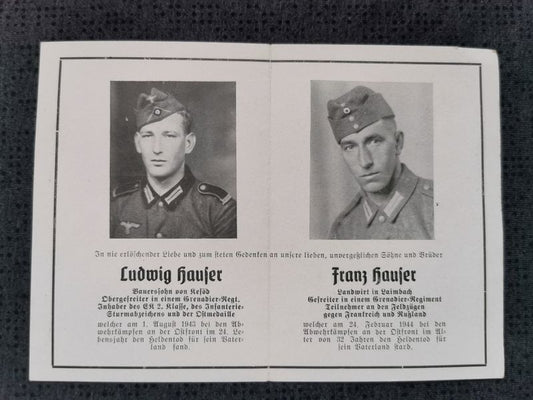 Sterbebild Brüder Obergefreiter 3. Komp. Gren. Regt. 19 Topkowo Gefreiter 1. Komp. Gren. Regt. 672 Ostfront
