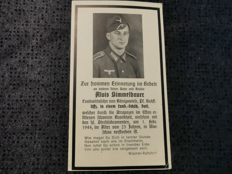 Sterbebild Unteroffizier Landesschützen Btl. 2/531 Dünaburg Warschau Polen