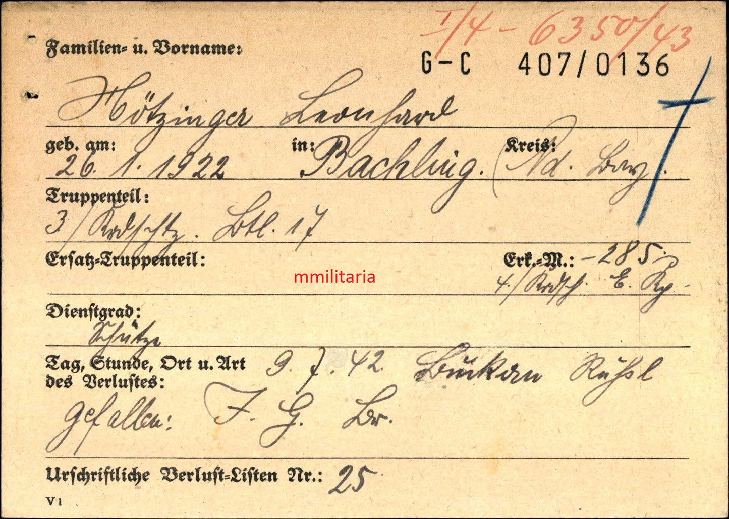 Sterbebild Brüder Bachling Schütze 3. Kradschützen Btl. 17 Gefreiter 3. Schwere Flak-Abt 212 Castelvetrano Trapani Sizilien Italien