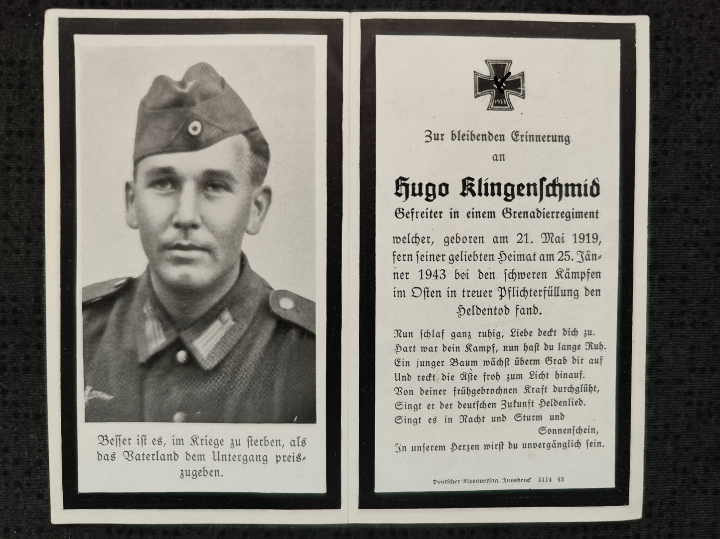 Sterbebild Gefreiter Innsbruck 10. Kompanie Gren. Regt. 188 Golofejewka Staryj Oskol Russland