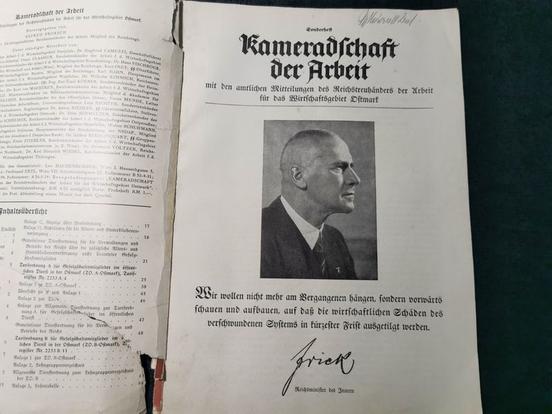 Sonderheft Kameradschaft der Arbeit von 1938 Wirtschaftsgebiet Ostmark inkl. Werbeanzeigen