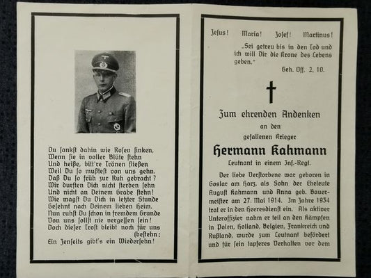 Sterbebild Leutnant Goslar 6. Komp. Schützen Regt. 112 Brückenkopf Podolsk Gorki Russland