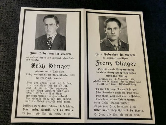 Sterbebild Brüder Handelsmarine & Gefreiter Gruppenführer Kampfgruppen-Division "Hermann Göring" Osten