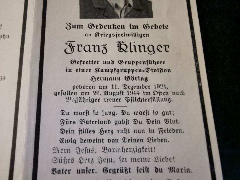 Sterbebild Brüder Handelsmarine & Gefreiter Gruppenführer Kampfgruppen-Division "Hermann Göring" Osten