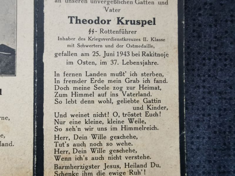 Sterbebild SS-Rottenführer KvK Rakitnoje Charkiw Ukraine