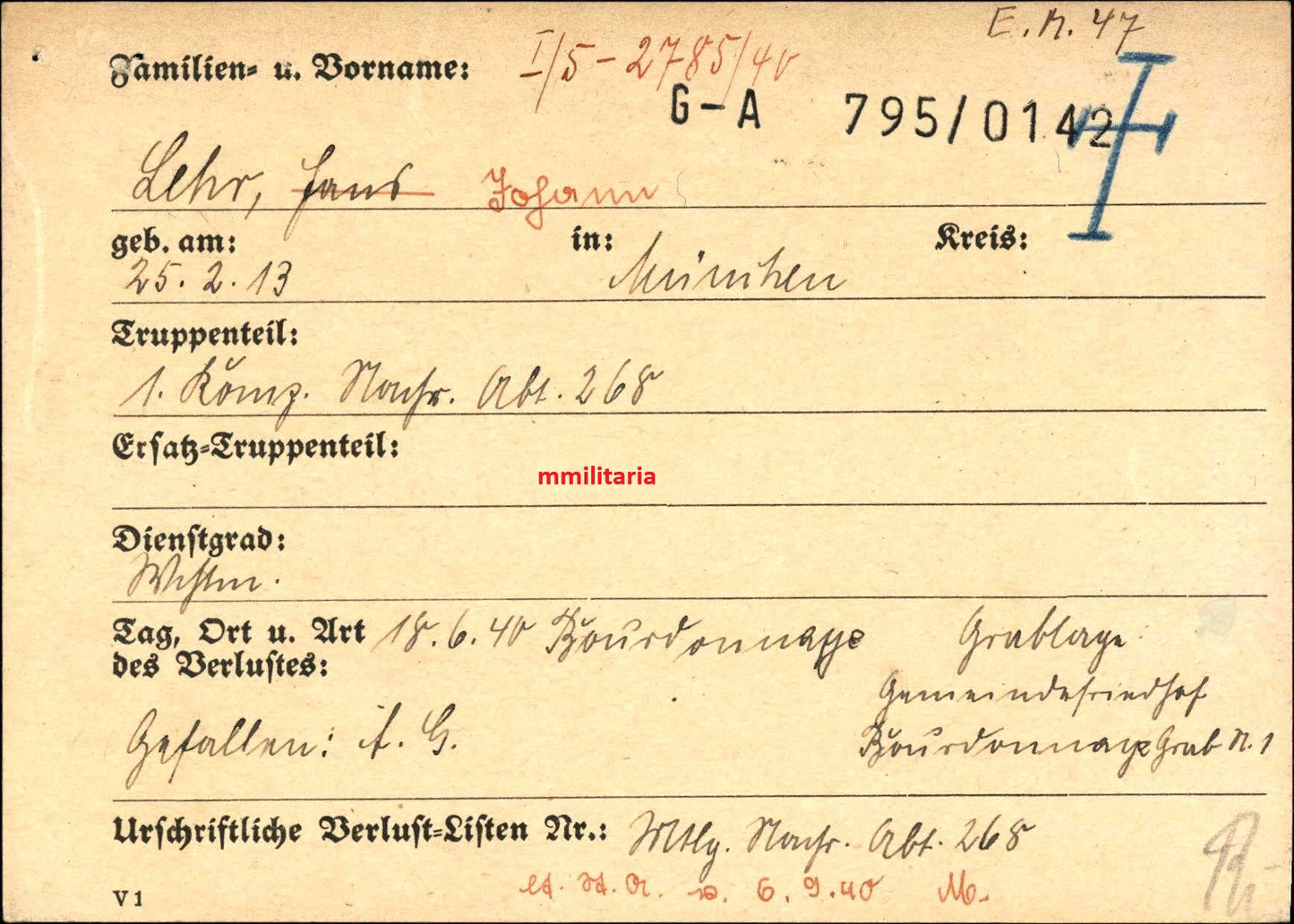 Sterbebild Wachtmeister München 1. Komp. Nachrichten Abt. 268 Bourdonnay Lagarde Frankreich - www.mmilitaria.com