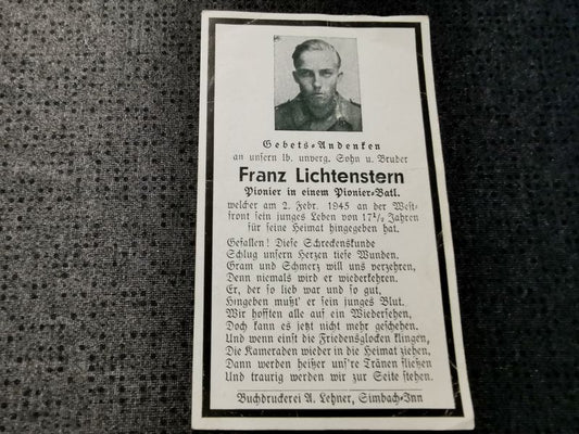 Sterbebild Pionier Gren. Regt. 758 Endkampf Westfront Fessenheim Bergheim Elsaß Frankreich - www.mmilitaria.com