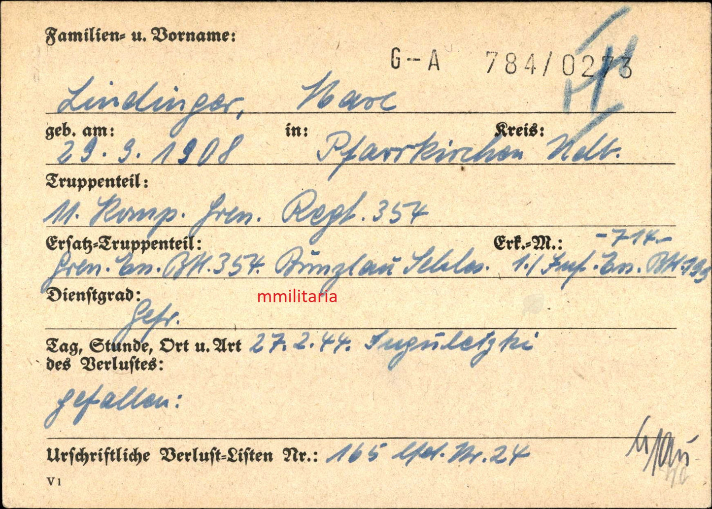 Sterbebild Gefreiter 11. Komp. Gren. Regt. 354 Kriwoi-Rog Russland