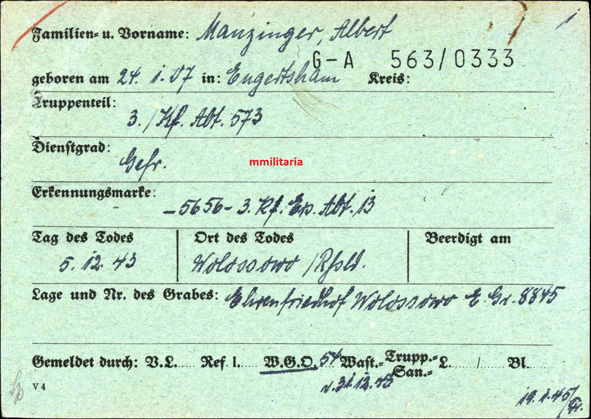 Sterbebild Gefreiter Engertsham 3./Kraftfahr-Abt. 573 Laz. 508 Wolossowo Russland