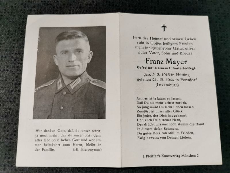 Sterbebild Gefreiter Infanterie Regt. Ardennen Ponsdorf Sandweiler Luxemburg