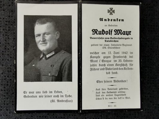 Sterbebild Gefreiter 11. Inf. Regt. 134 SA-Sturmführer Mont l`Eveque Fort-de-Malmaison Frankreich