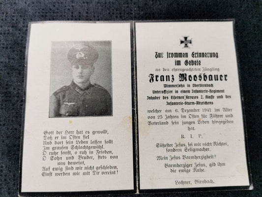 Sterbebild Unteroffizier Oberbirnbach 3. Komp. Inf. Regt. 62 EK II ISA Mjakischewo Krjukowo Russland