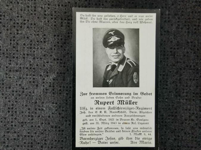 Sterbebild Unteroffizier 4. Fallschirmjäger Regt. 1 Narvikschild EK II Weingarten Deutschland