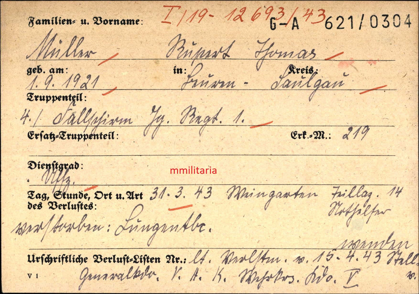 Sterbebild Unteroffizier 4. Fallschirmjäger Regt. 1 Narvikschild EK II Weingarten Deutschland