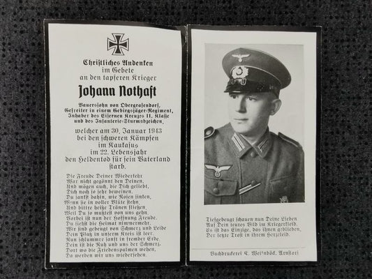 Sterbebild Gefreiter 1. Komp. Jäger Regt. 204 EK II ISA Lambina-Berg Kaukasus Russland