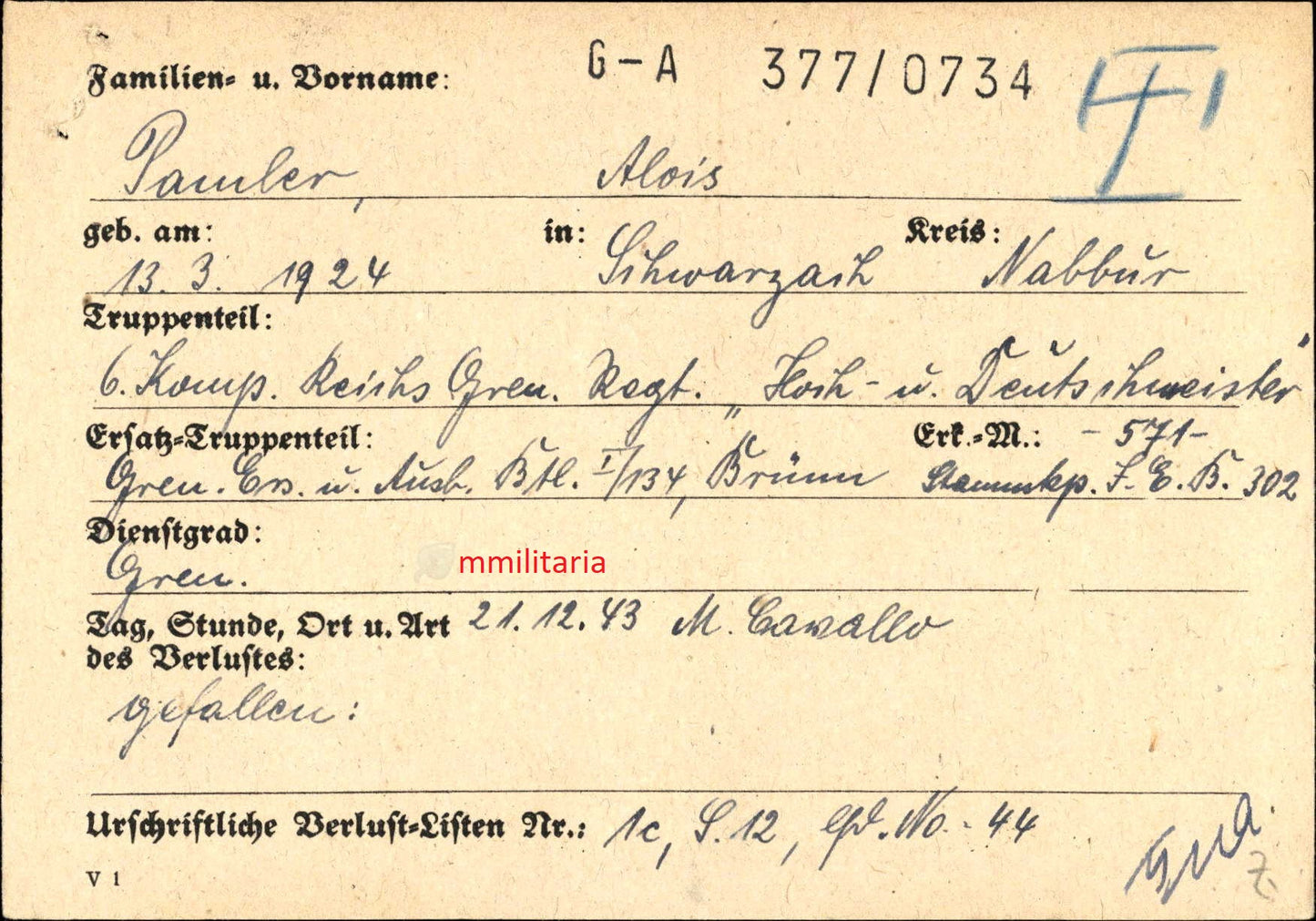 Sterbebild Brüder Obergefreiter Schwarzach Stab I/Pz. Regt. 27 PSA Modlin Polen Grenadier 6. Komp. Gren. Regt. "Hoch & Deutschmeister" Cassino Italien