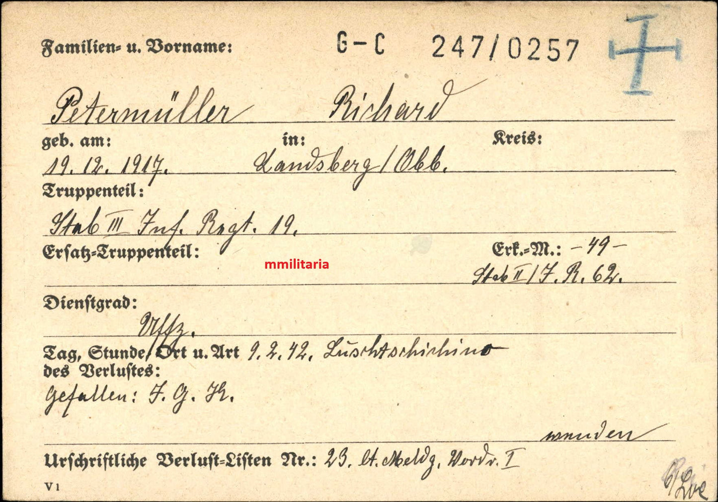 Sterbebild Unteroffizier Landsberg Stab III Inf. Regt. 19 Luschtschichino Russland - www.mmilitaria.com
