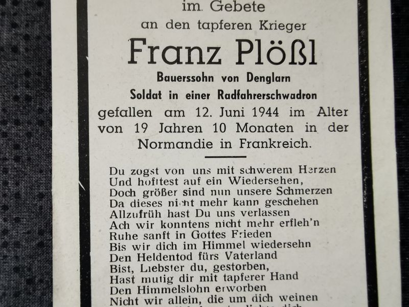 Sterbebild Schütze Radfahrschwadron Invasion Normandie La Cambe Frankreich