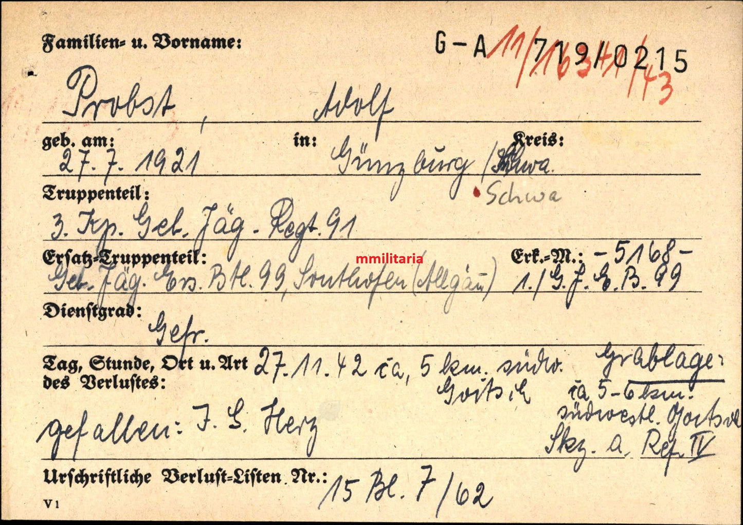 Sterbebild Gefreiter Günzburg 3. Komp. Gebirgsjäger Regt. 91 Kaukasus Goitsch Russland