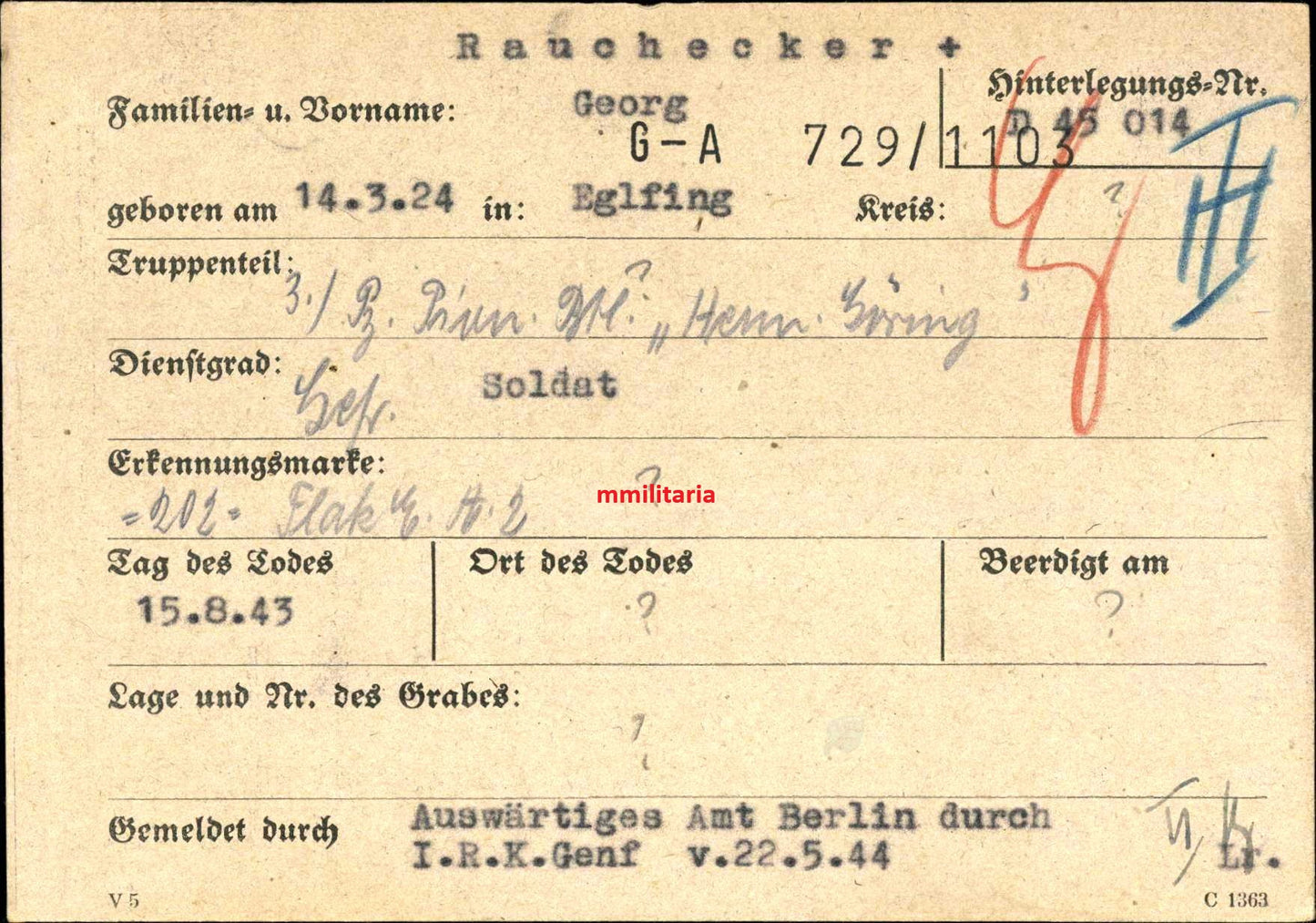 Sterbebild Gefreiter Eglfing 3. Panzer-Pio. Btl. "Hermann Göring" HG Dely-Ibrahim Algerien - www.mmilitaria.com