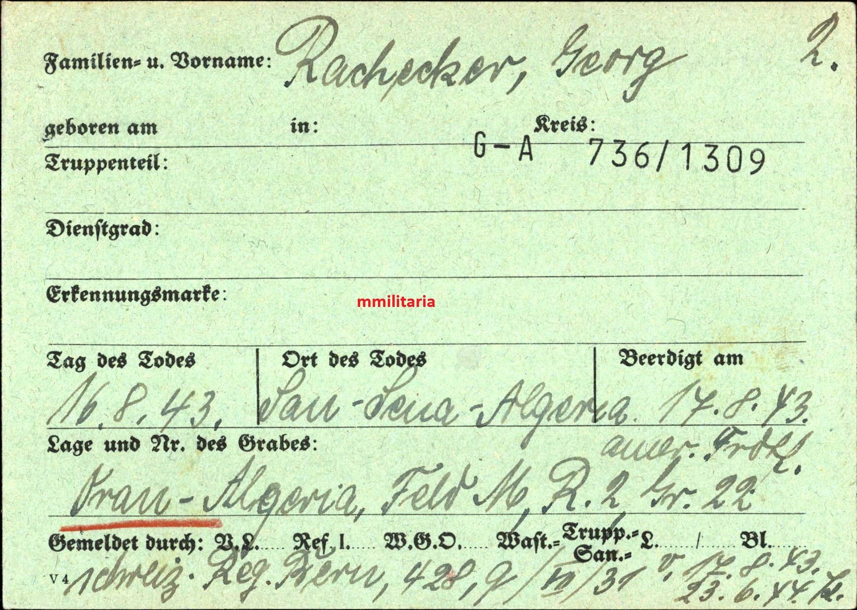 Sterbebild Gefreiter Eglfing 3. Panzer-Pio. Btl. "Hermann Göring" HG Dely-Ibrahim Algerien - www.mmilitaria.com
