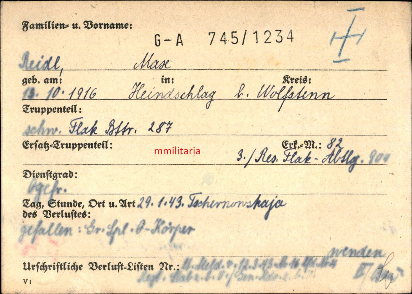 Sterbebild Brüder Heindschlag Obergefreiter Schwere Flak Batterie 287 Rumänischer Orden Kuban Obergefreiter 1. Art. Regt. 268 Trier Deutschland