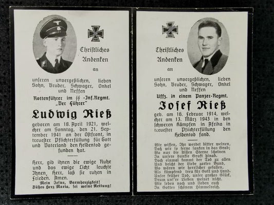 Sterbebild Brüder SS-Rottenführer 5. Komp. SS-Regt "Der Führer" Osten Unteroffizier Panzer Regt. Afrika Tunesien