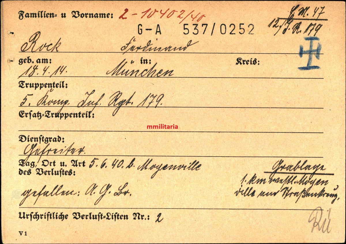 Sterbebild Gefreiter München 5. Komp. Inf. Regt. 179 Moyenneville Abbeville Frankreich