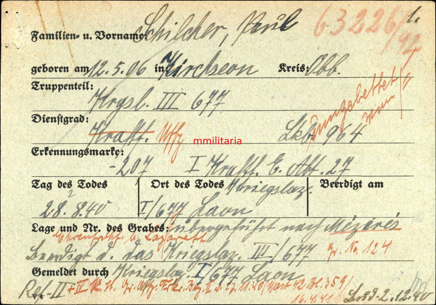 Sterbebild Kraftfahrer Kirchseeon Sanitätskolonne Lazarett III/677 Laon Frankreich