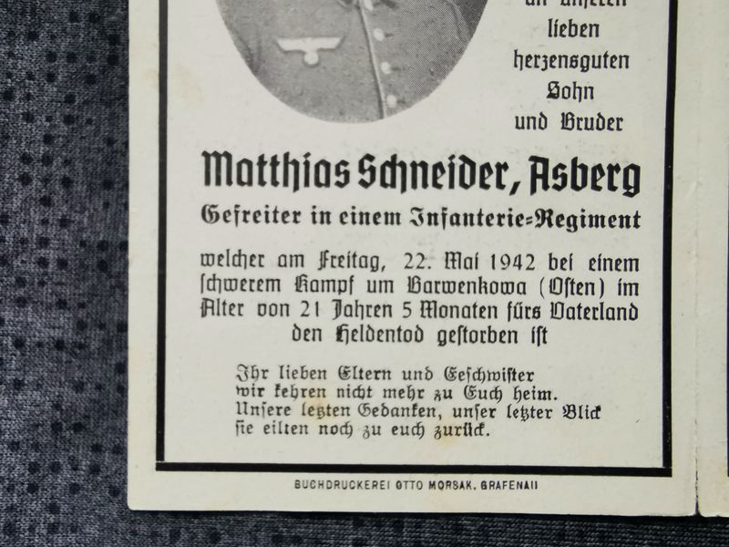 Sterbebild + Schwester Gefreiter 13. Komp. Inf. Regt. 546 Barwenkowa Fliegerangriff Plattling Bayern