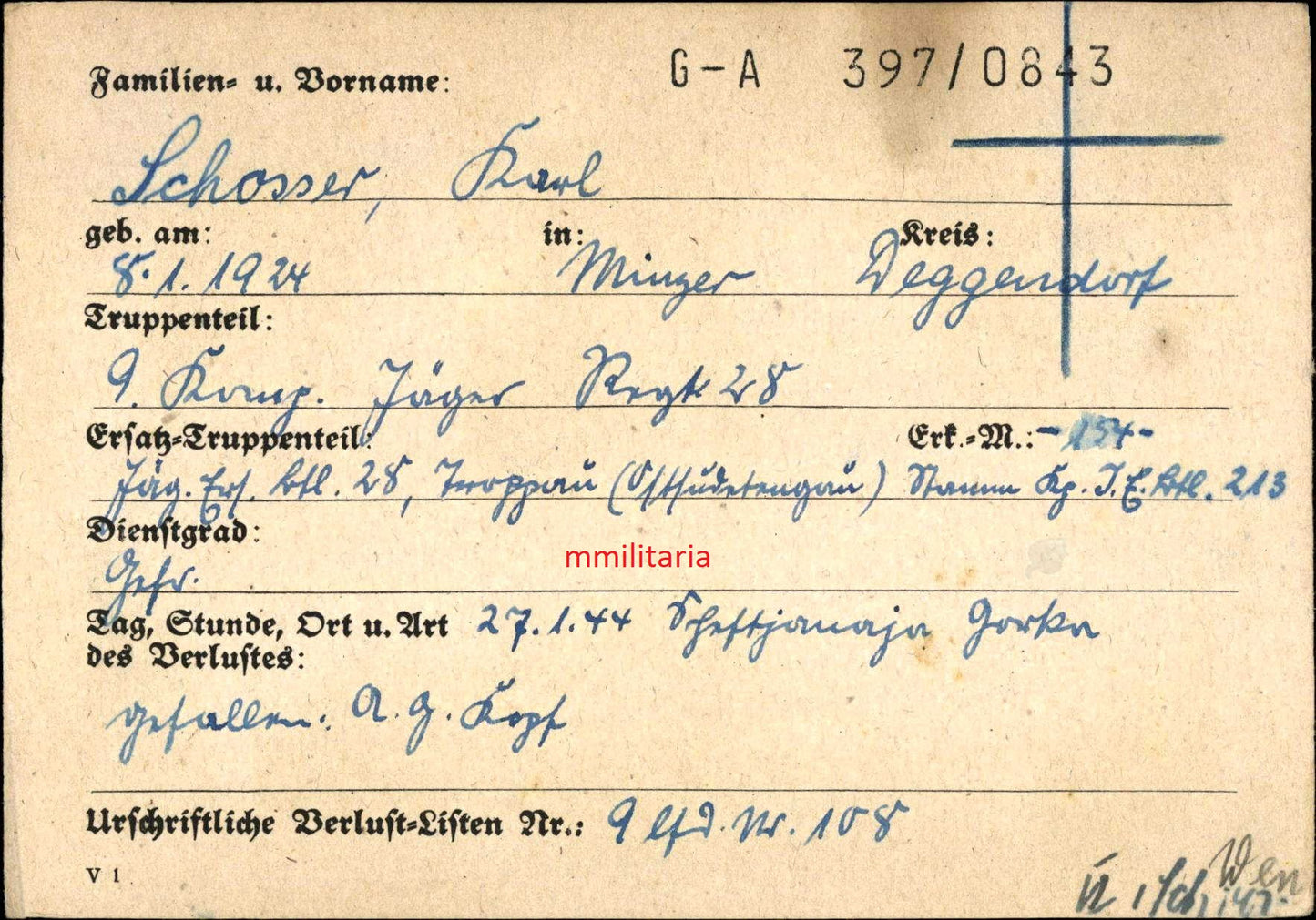 Sterbebild Gefreiter 9. Komp. Jäger Regt. 28 Russland