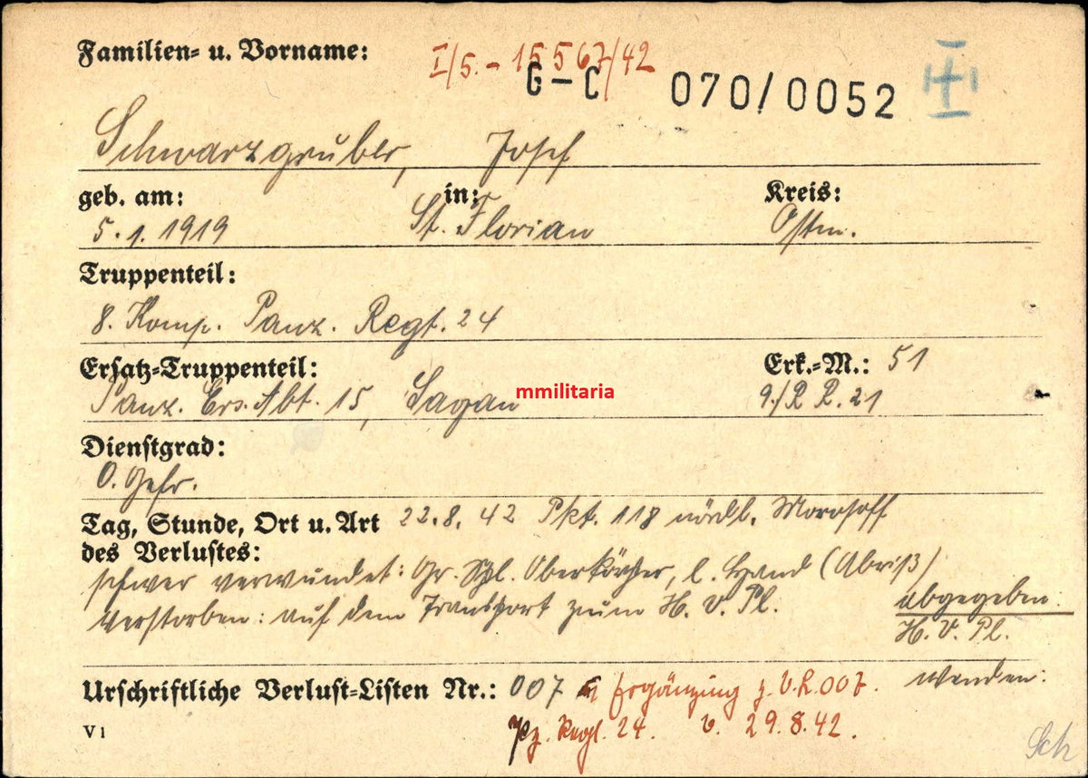 Sterbebild Obergefreiter Schärding 8. Komp. Panzer-Regt. 24 Morosoff Russland