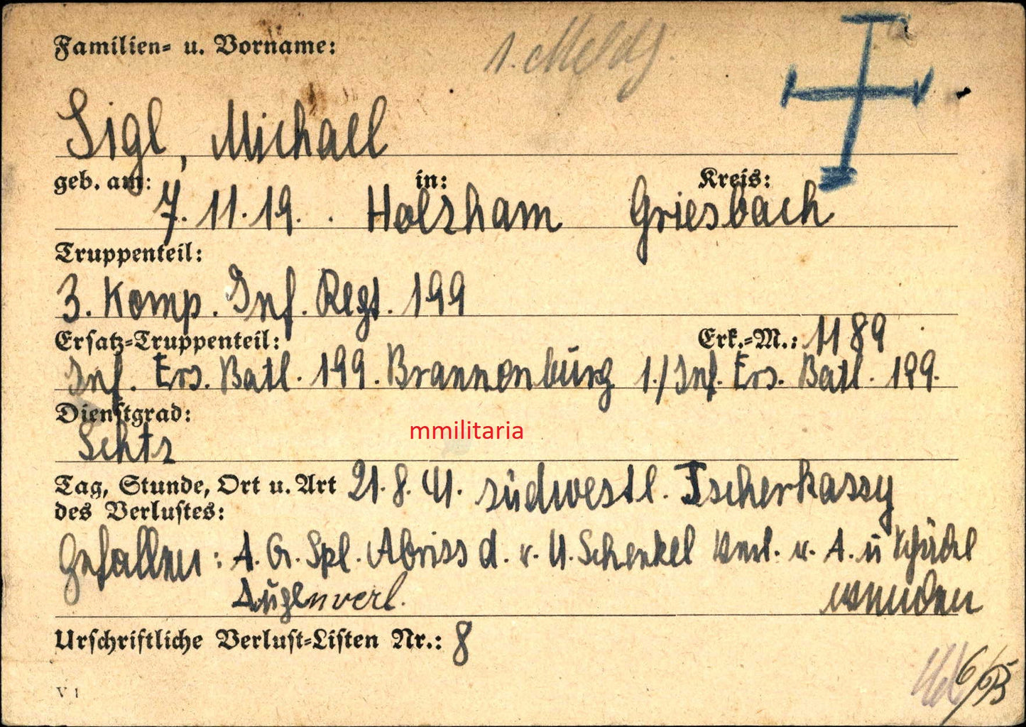 Sterbebild Schütze Holzham 3. Inf. Regt. 199 "List" Ruskaja Poljana Kiew Ukraine