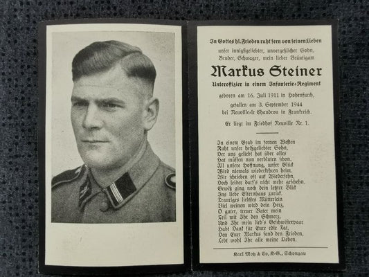 Sterbebild SS-Unterscharführer Infanterie Regt. Neuville le Chaudrou Frankreich Lommel Belgien