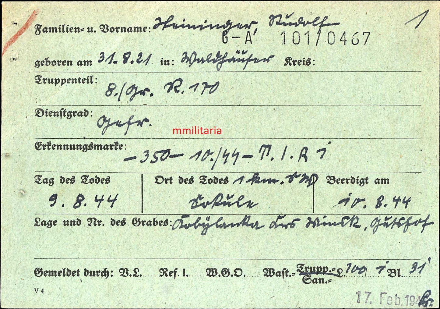 Sterbebild Vater & Söhne Grenadier Unteroffizier Gefreiter 8. Gren. Regt. 170 Endkampf Heimatfront Russland